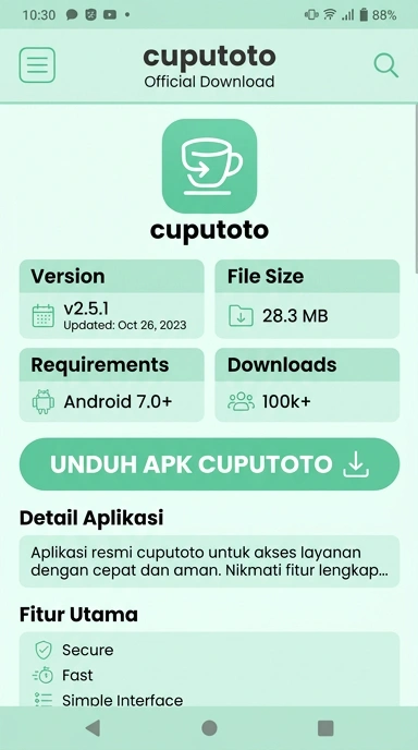 Tampilan halaman APK cuputoto
