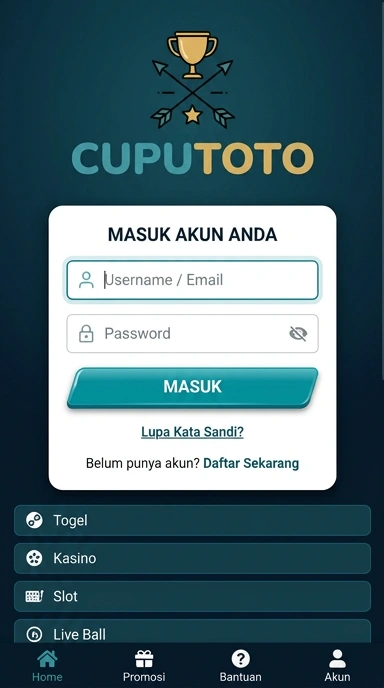 Tampilan halaman login cuputoto